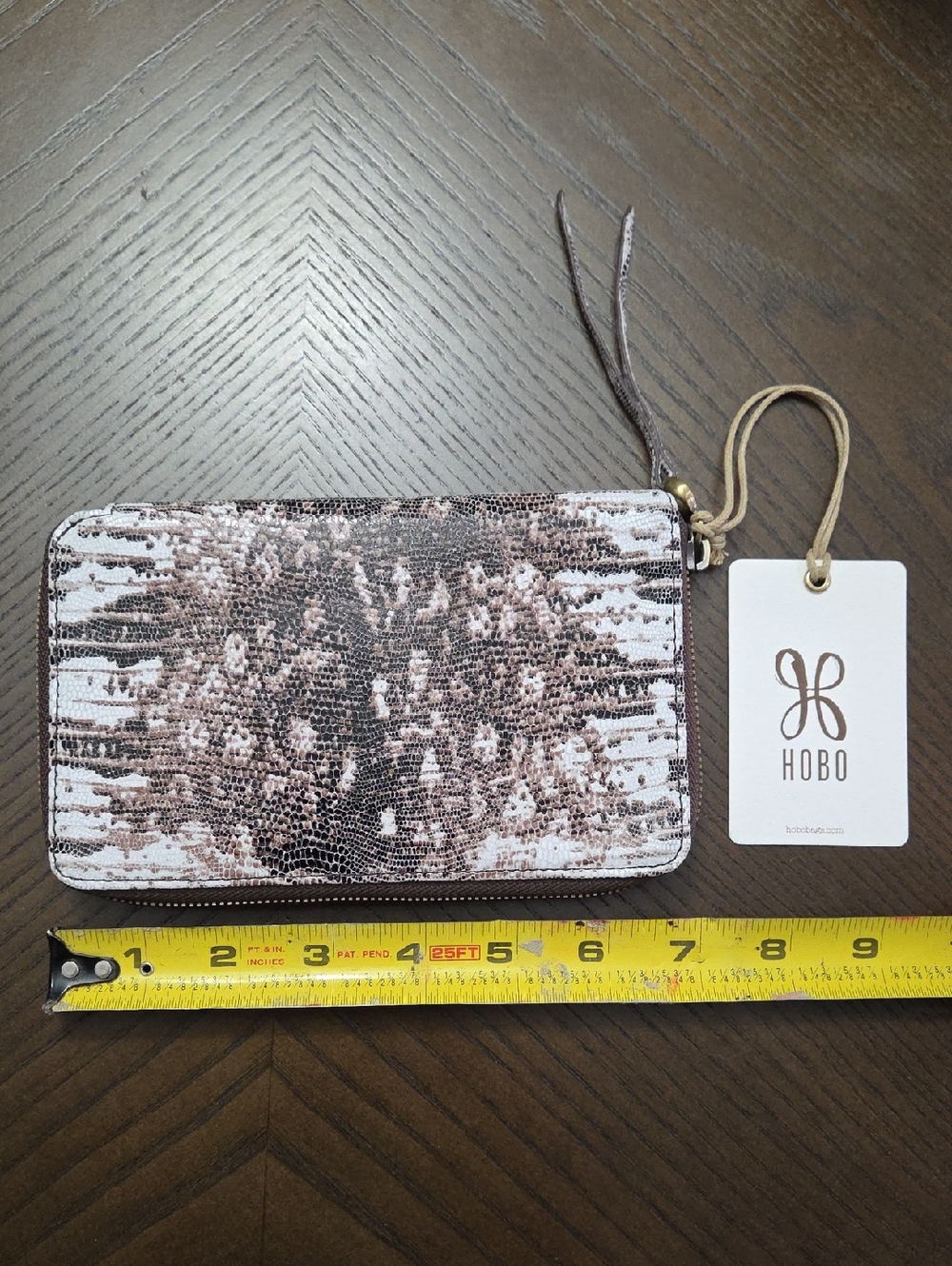HOBO Lizzard Print Zip Wallet in Brown and White New With Tags